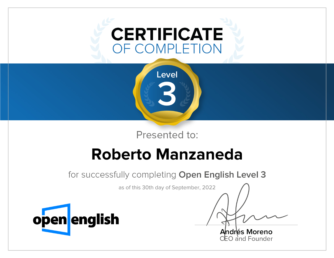Certificado Open English